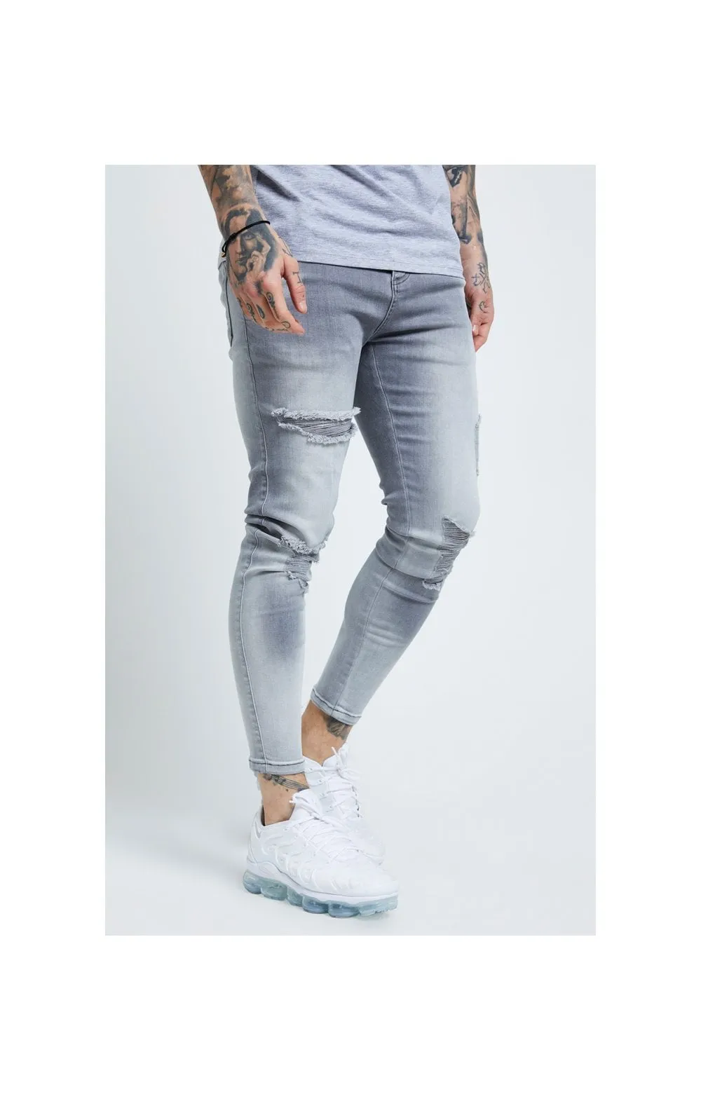 SikSilk Distressed Skinny Jeans – Washed Grey sold by Siksilk