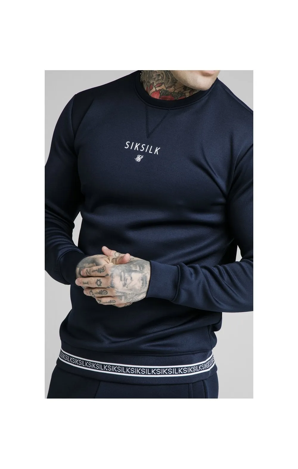 SikSilk Element Crew Sweat - Navy & White sold by Siksilk