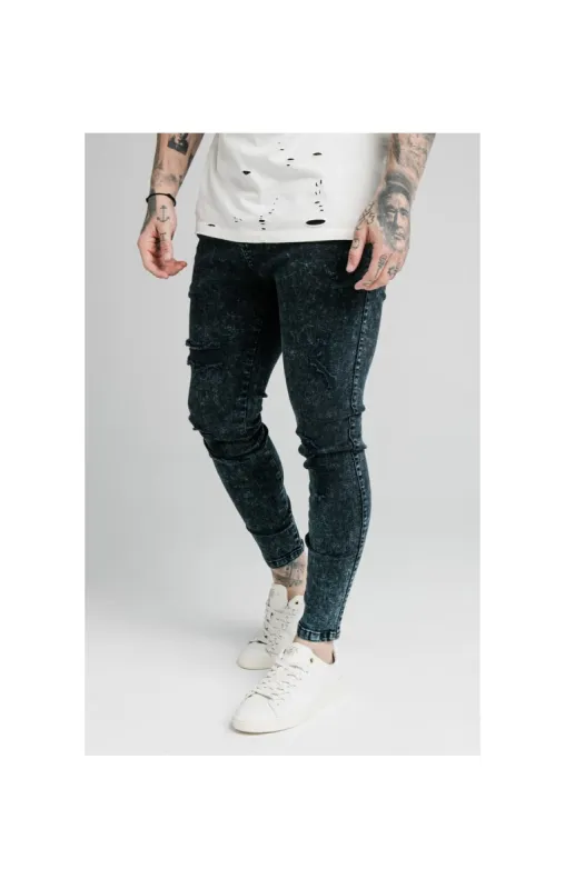 SikSilk Distressed Skinny Jeans - Navy Acid Wash sold by Siksilk