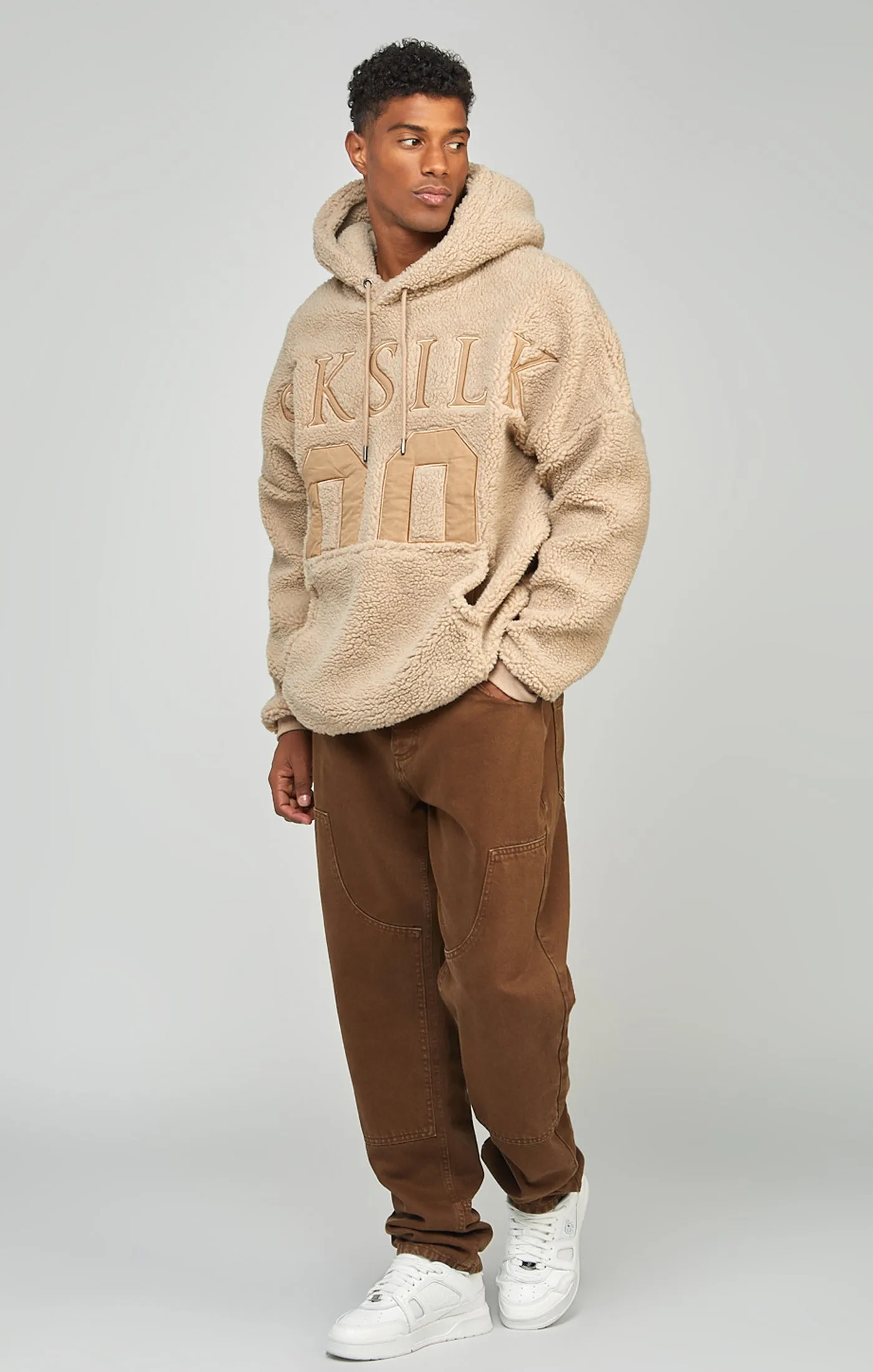 Beige Borg 89 Applique Overhead Hoodie sold by Siksilk product image thumbnail 4