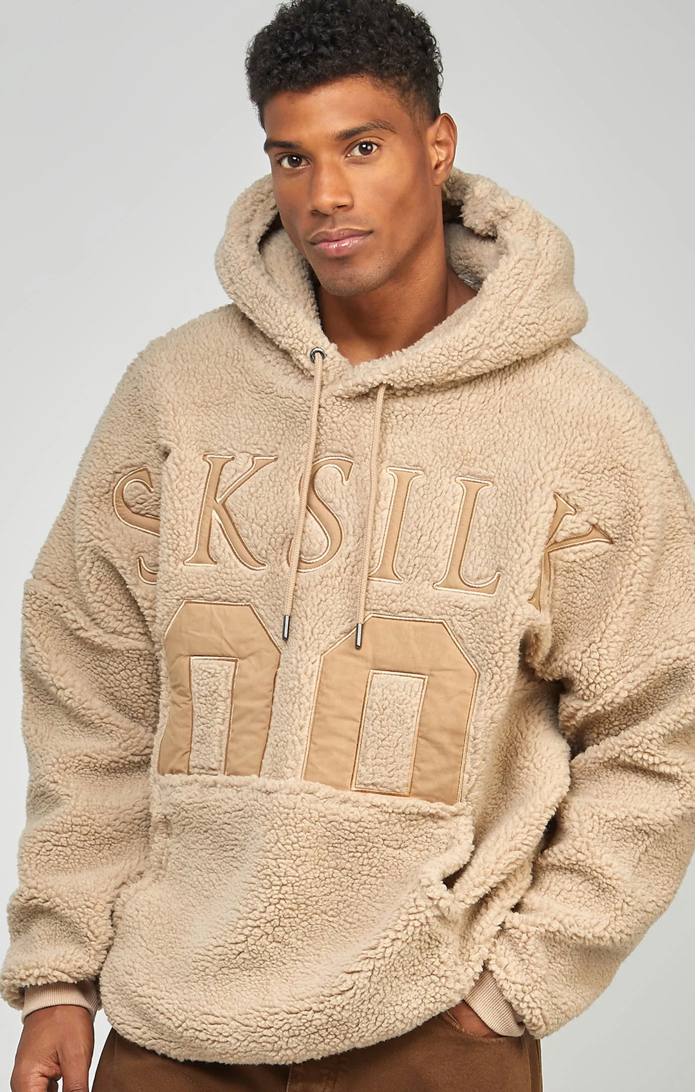 Beige Borg 89 Applique Overhead Hoodie sold by Siksilk