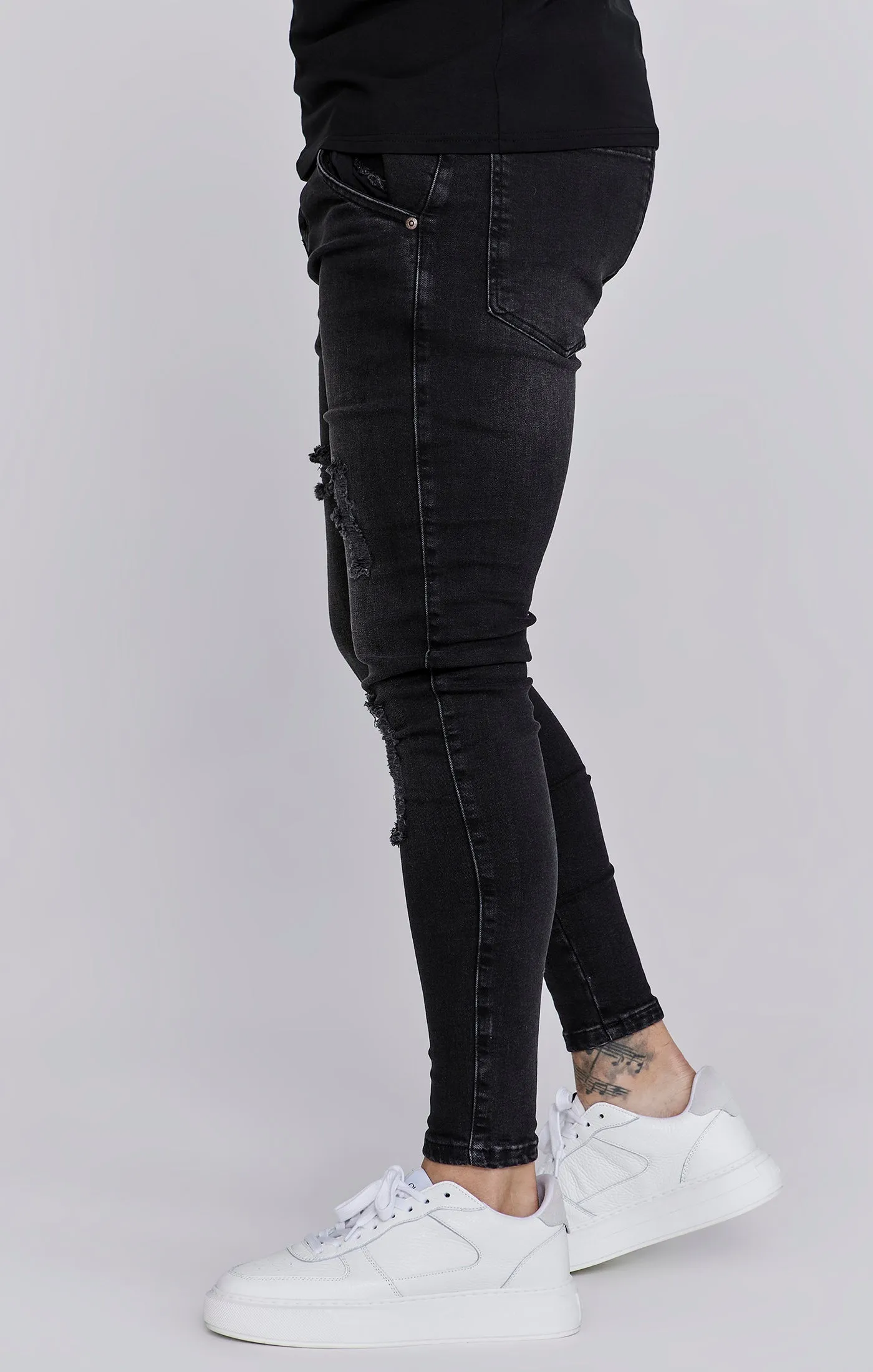 Black Washed Essential Distressed Skinny Jean sold by Siksilk product image thumbnail 3