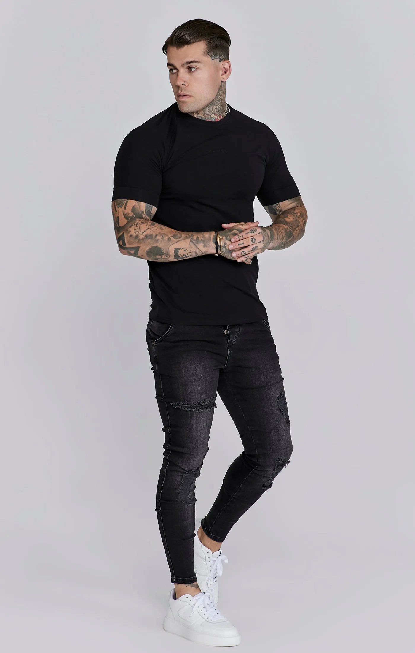 Black Washed Essential Distressed Skinny Jean sold by Siksilk product image thumbnail 4