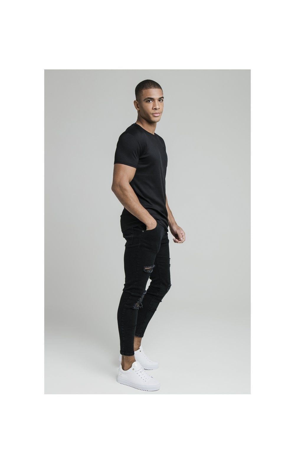 Black Ribbed Raglan Muscle Fit T-Shirt sold by Siksilk product image thumbnail 5