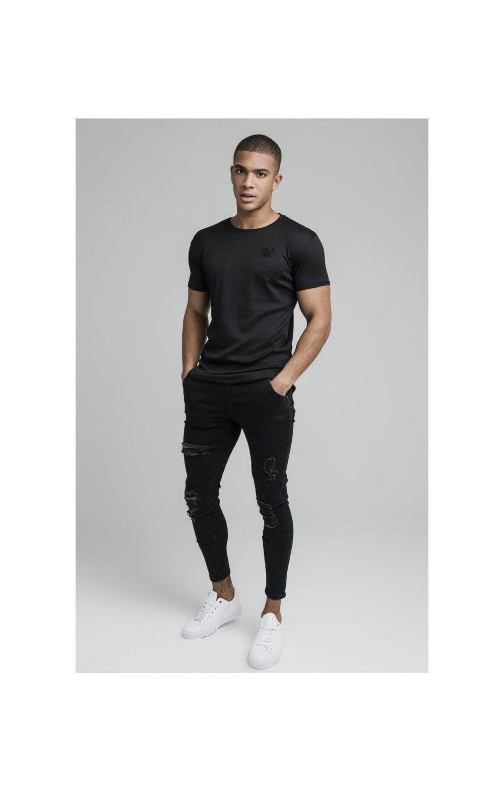 Black Ribbed Raglan Muscle Fit T-Shirt sold by Siksilk product image thumbnail 3