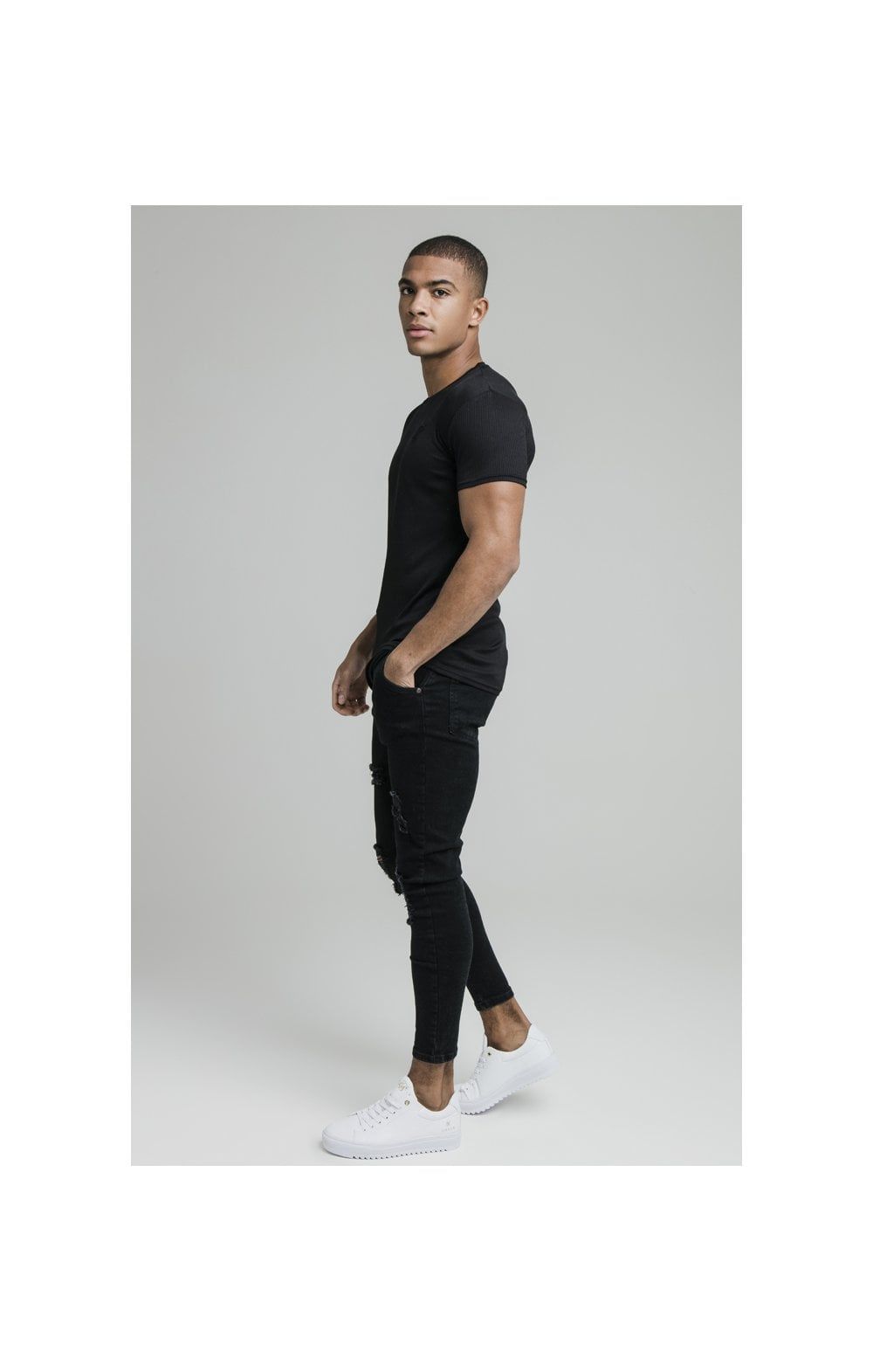 Black Ribbed Raglan Muscle Fit T-Shirt sold by Siksilk product image thumbnail 4