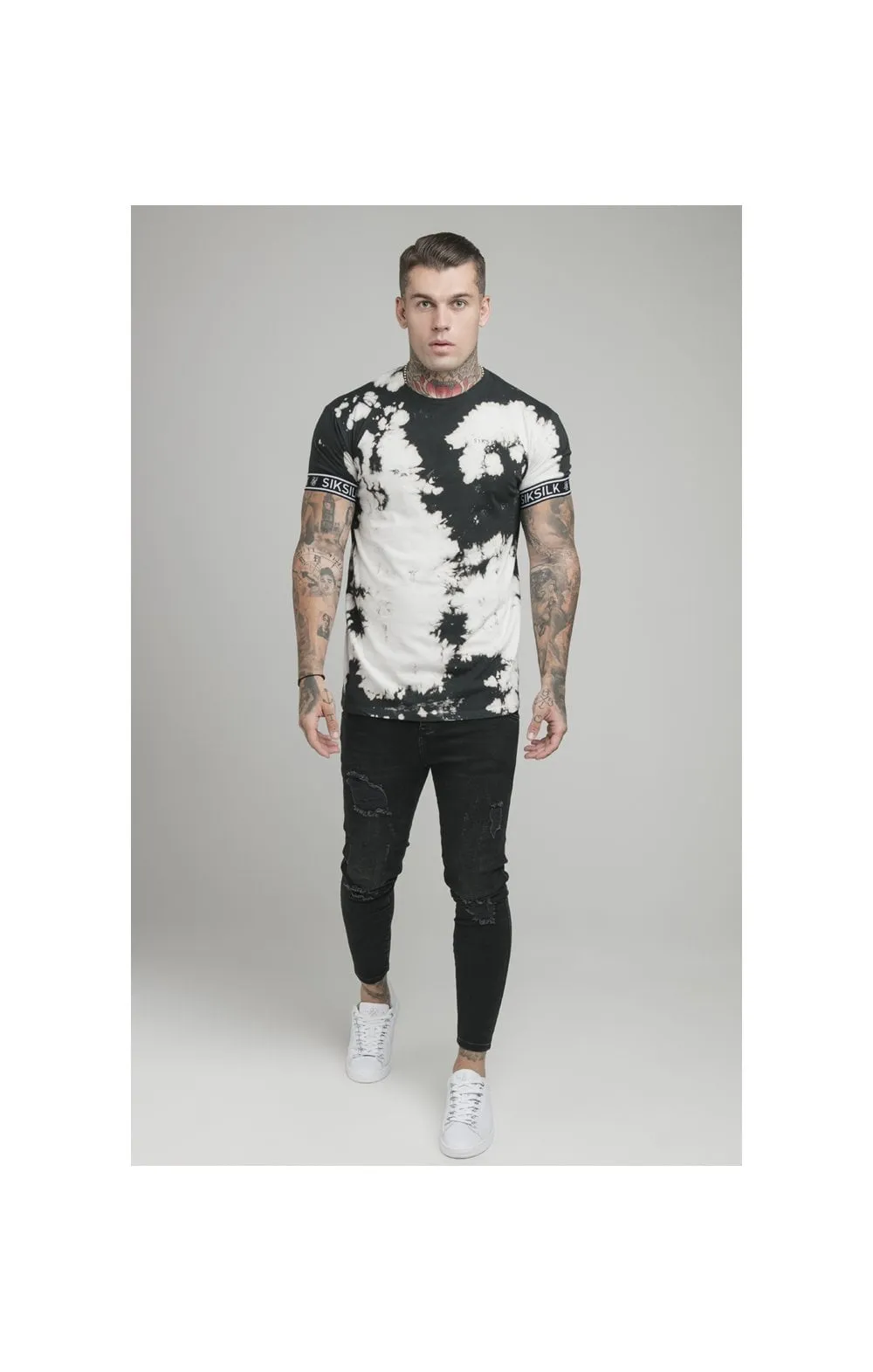SikSilk Tie Dye Cuff Tee - Black & Grey sold by Siksilk
