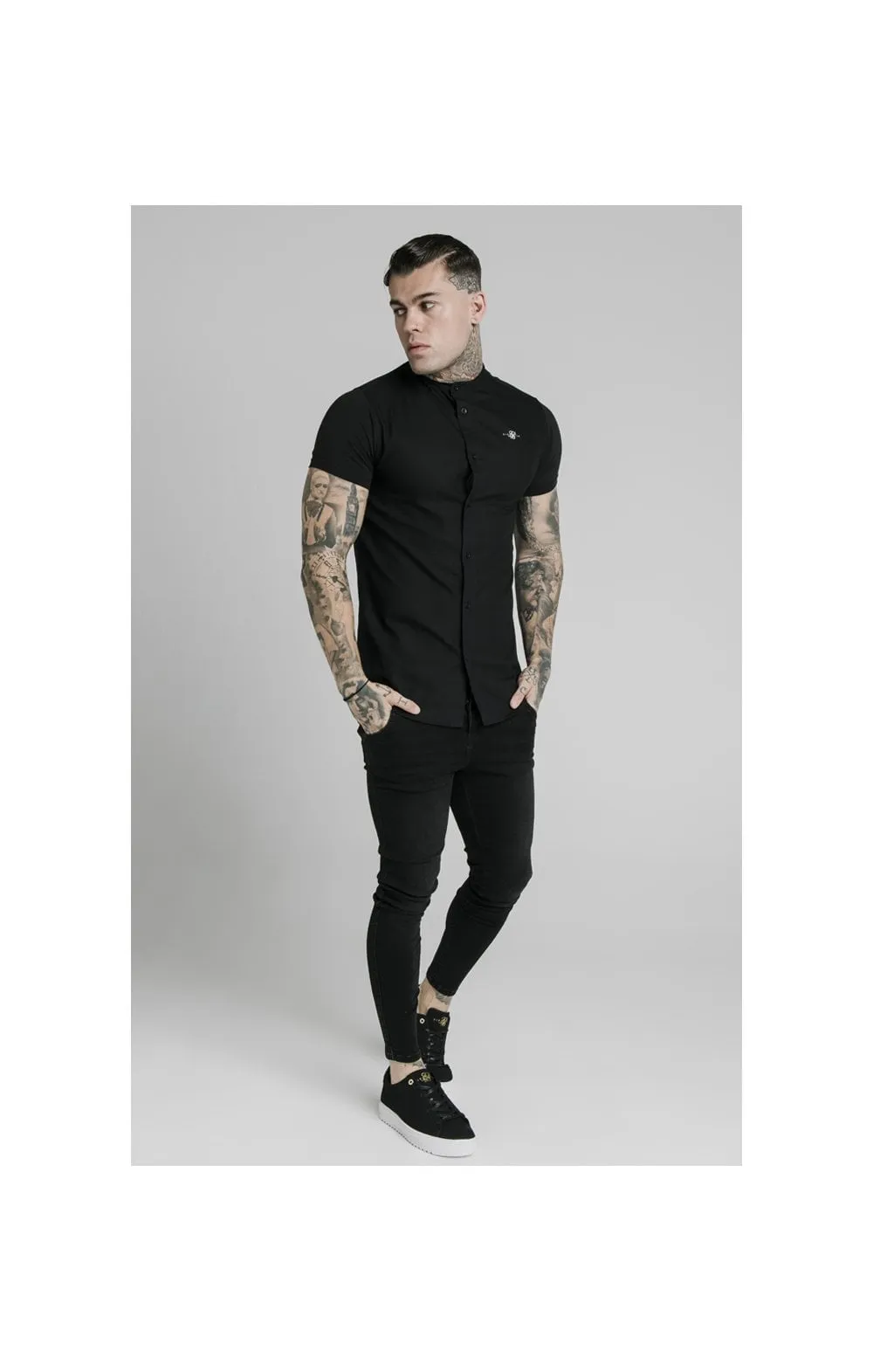 Black Short Sleeve Standard Collar Shirt sold by Siksilk product image thumbnail 3
