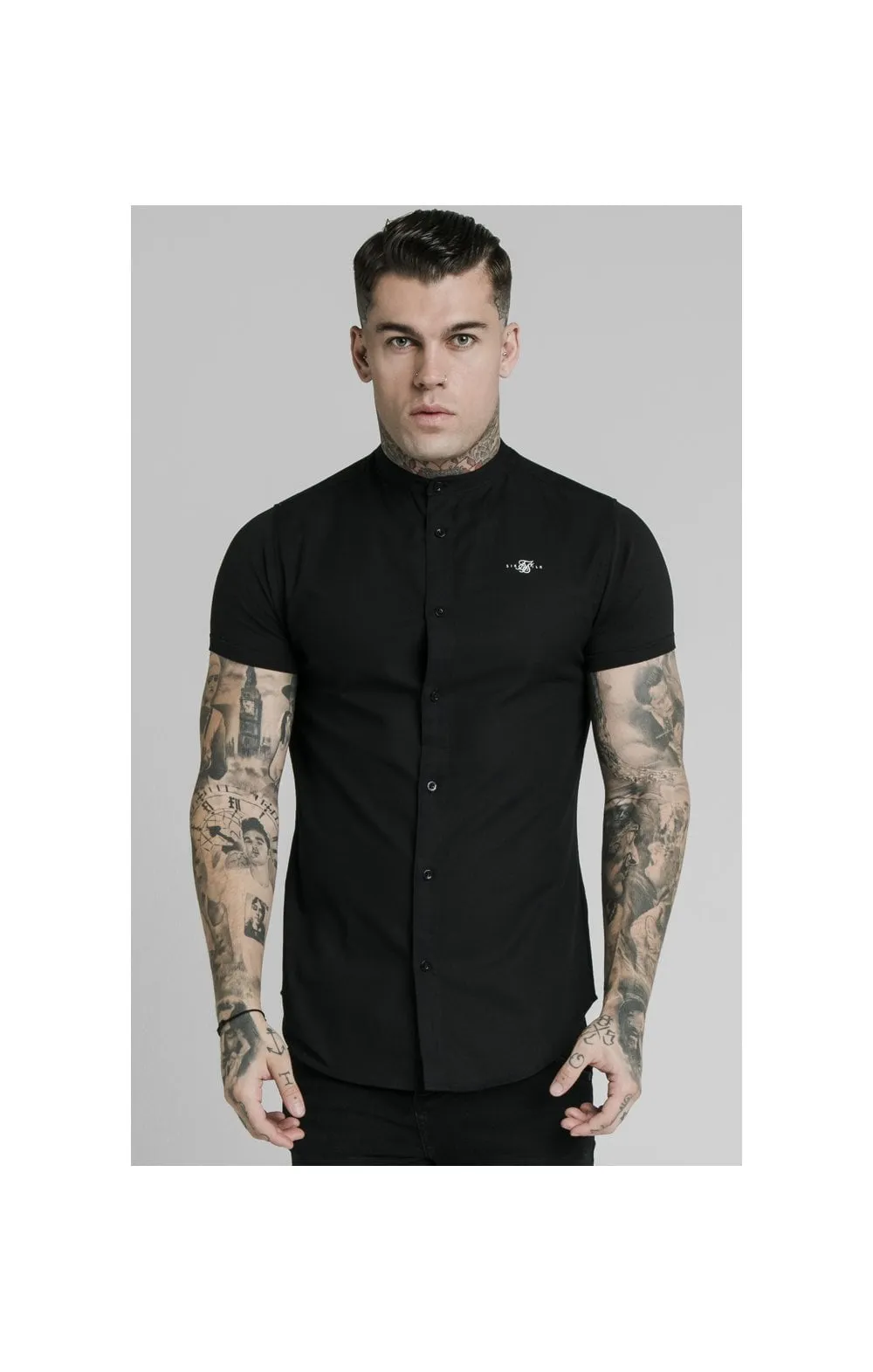 Black Short Sleeve Standard Collar Shirt sold by Siksilk