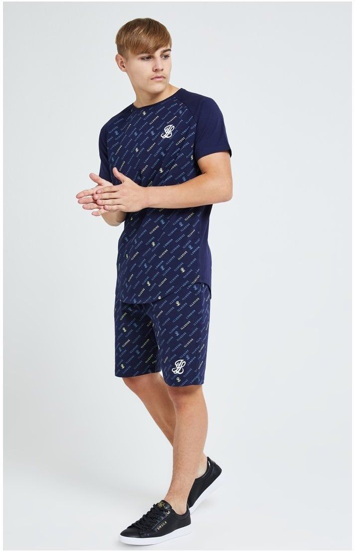 Illusive London Monogram Aop Tee - Navy sold by Siksilk product image thumbnail 3