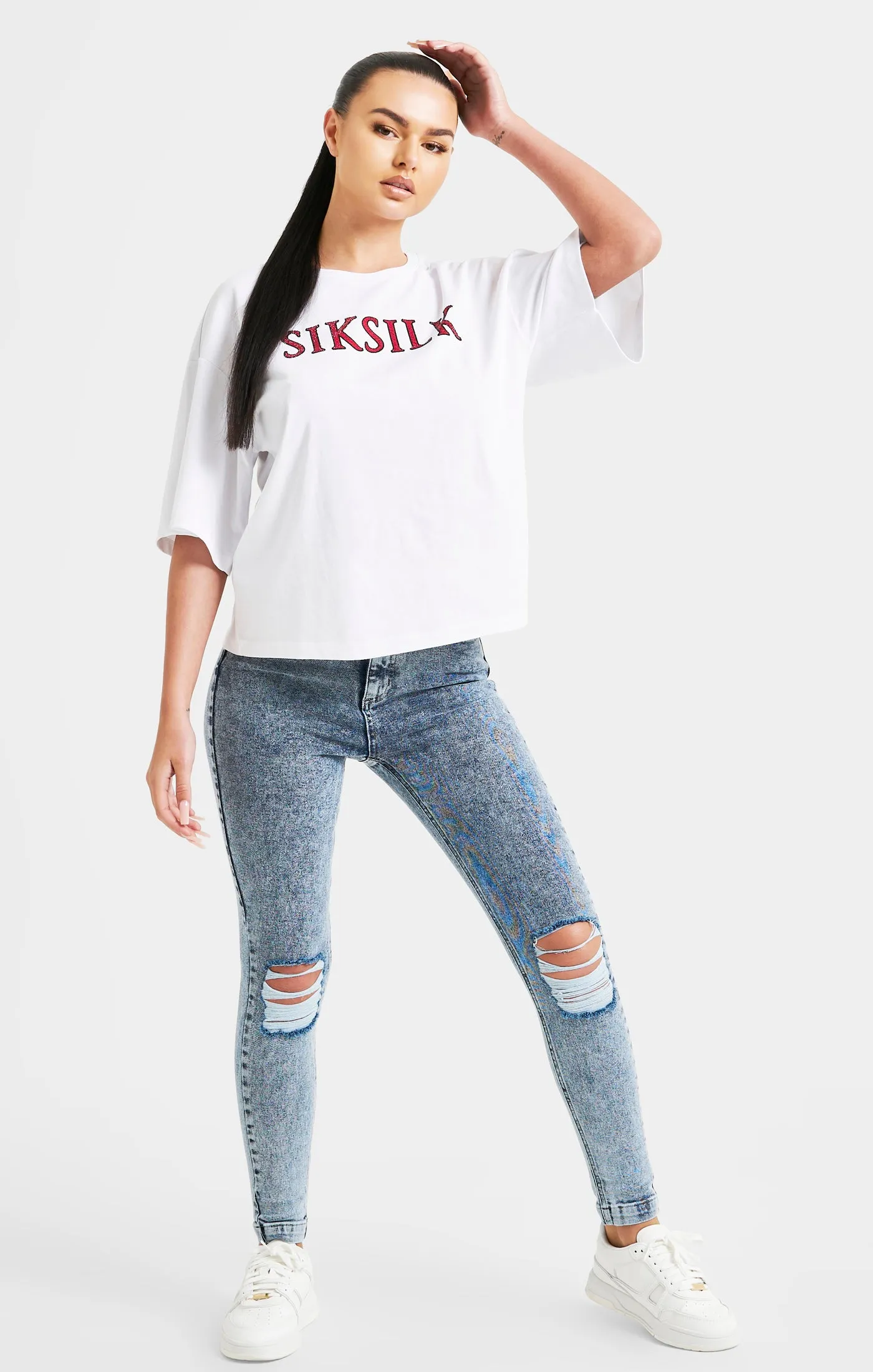 White Sparkle Boxy Crop T-Shirt sold by Siksilk product image thumbnail 4