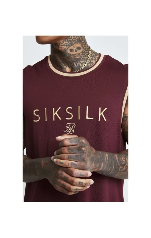 SikSilk Signature Eyelet Basketball Vest - Burgundy & Gold sold by Siksilk
