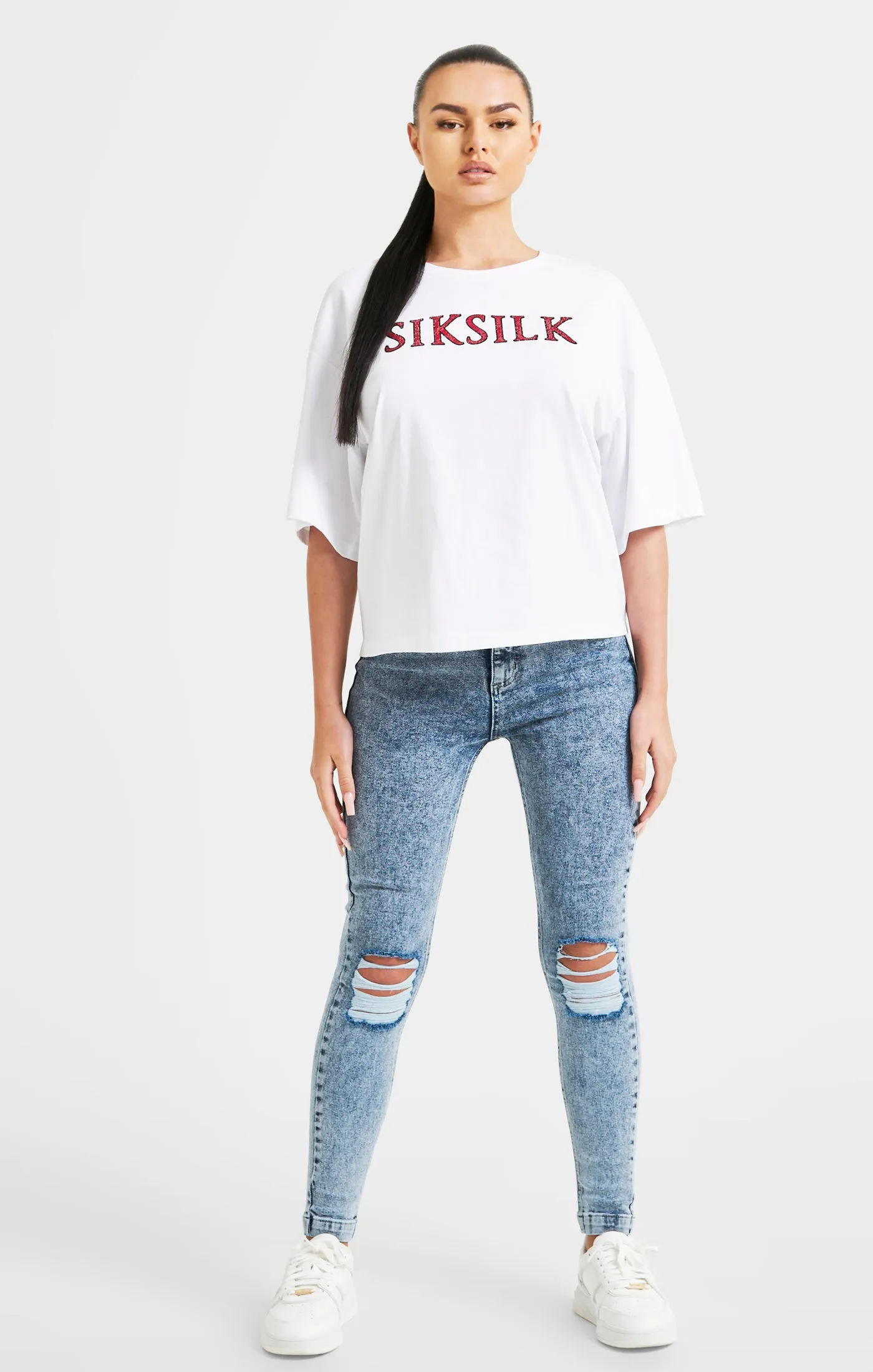 White Sparkle Boxy Crop T-Shirt sold by Siksilk product image thumbnail 3