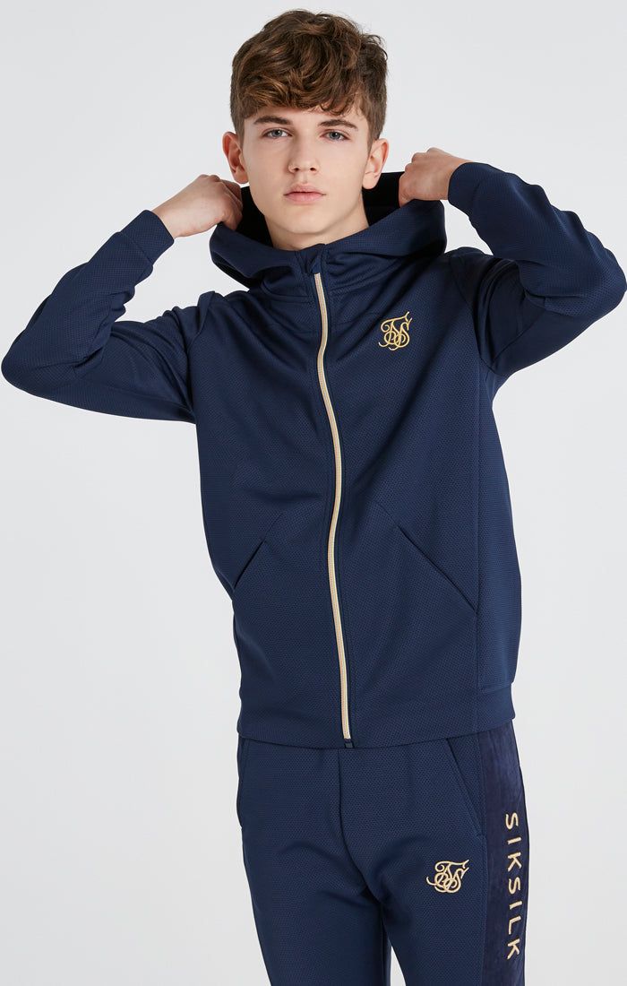 Boys Navy Mesh Zip Thru Hoodie sold by Siksilk