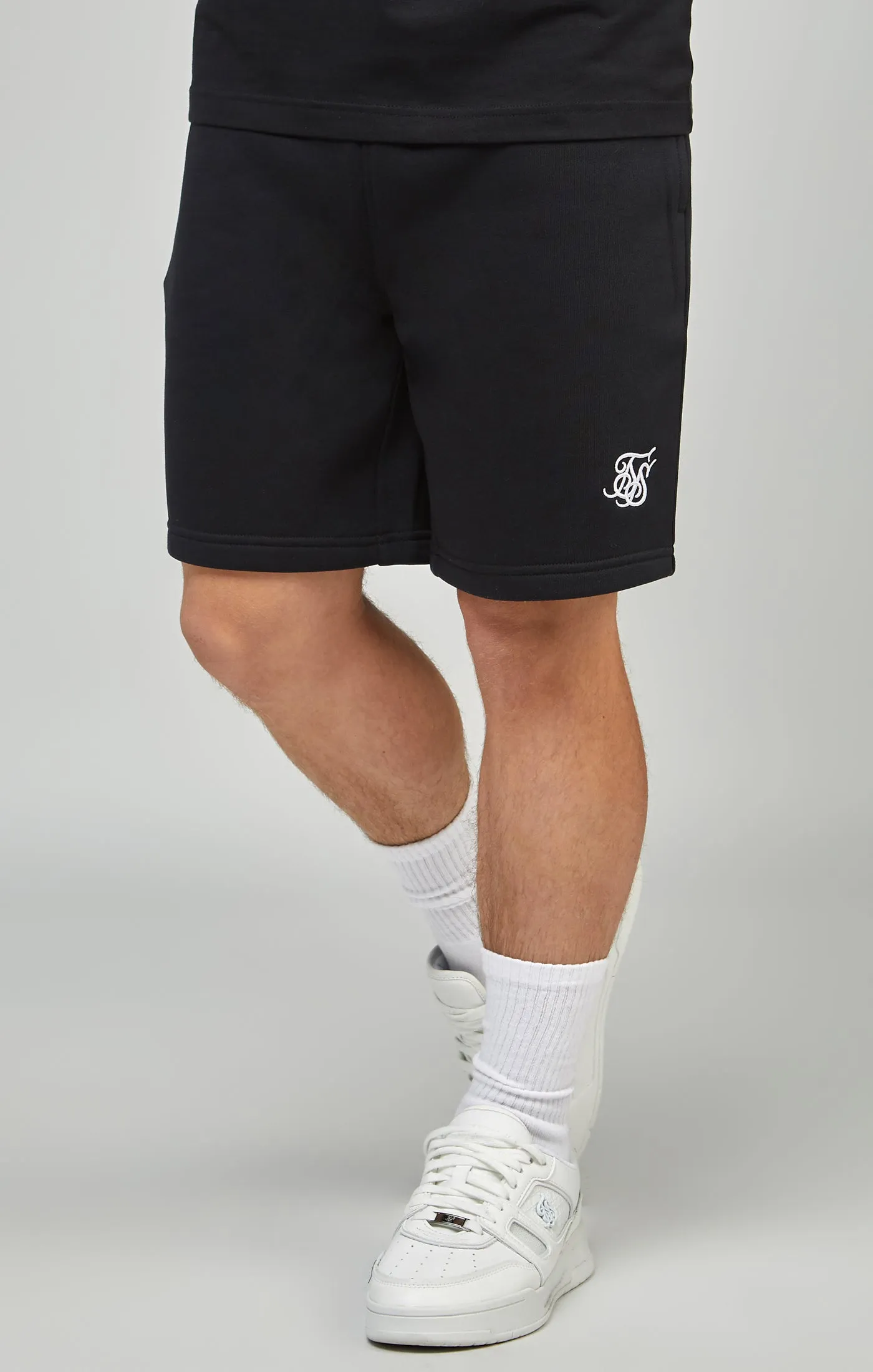 Boys Black Essentials Fleece Shorts sold by Siksilk
