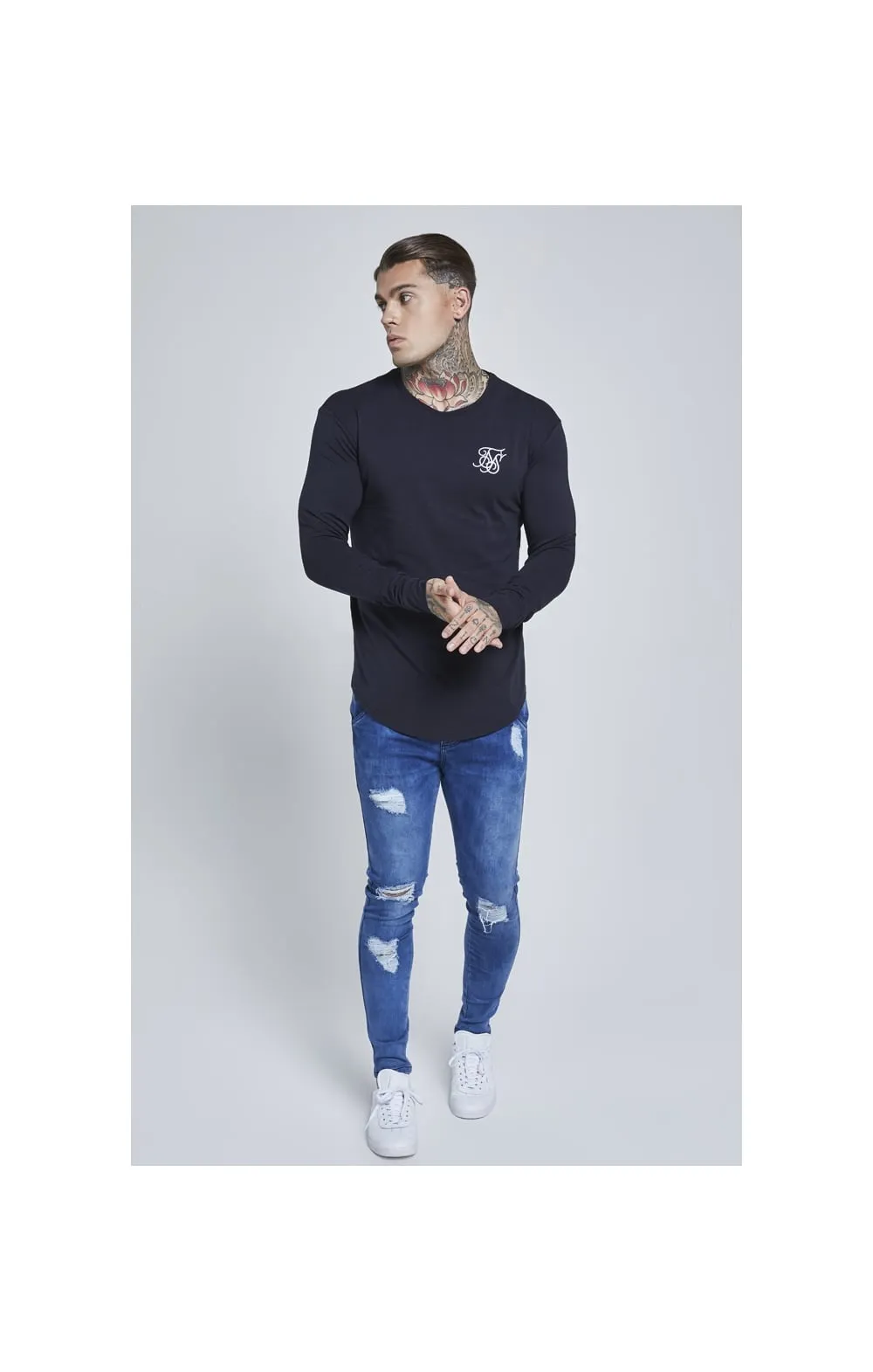Navy Long Sleeve Muscle Fit T-Shirt sold by Siksilk product image thumbnail 4