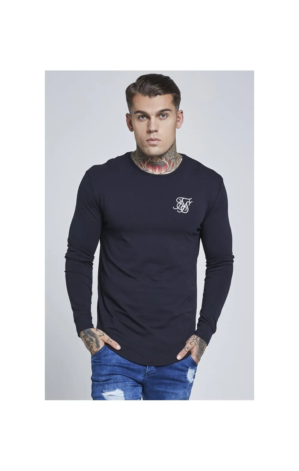 Navy Long Sleeve Muscle Fit T-Shirt sold by Siksilk