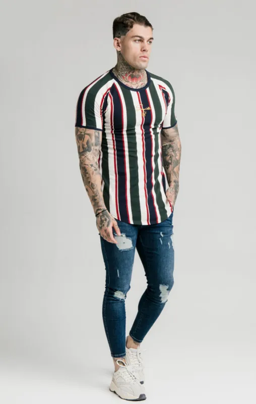 SikSilk Rotary Stripe Raglan Gym Tee - Off White Green & Navy sold by Siksilk