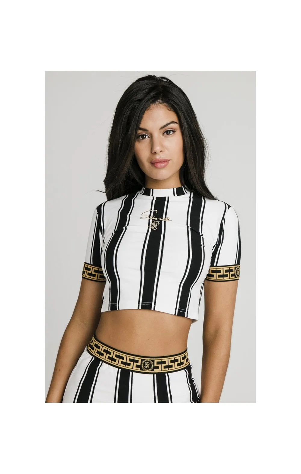 SikSilk Athena Stripe Box Fit Crop Tee - Black & White sold by Siksilk