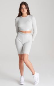 Girls Grey Ribbed Long Sleeve Cropped T-Shirt sold by Siksilk