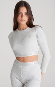 Girls Grey Ribbed Long Sleeve Cropped T-Shirt sold by Siksilk