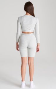 Girls Grey Ribbed Long Sleeve Cropped T-Shirt sold by Siksilk