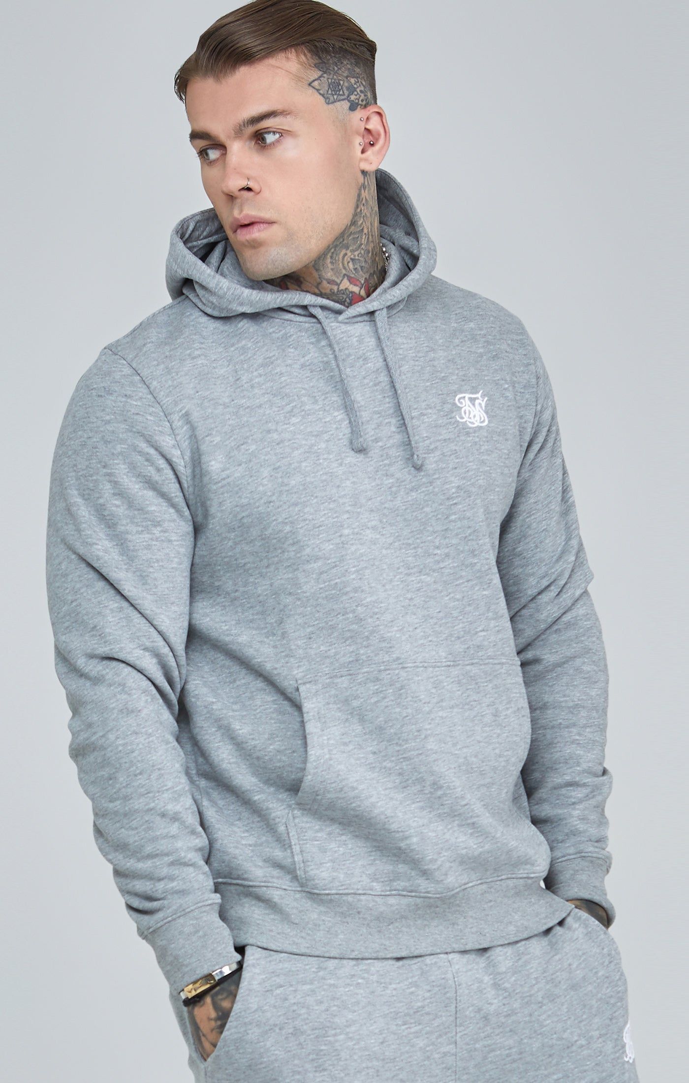 Grey Marl Essential Overhead Hoodie sold by Siksilk