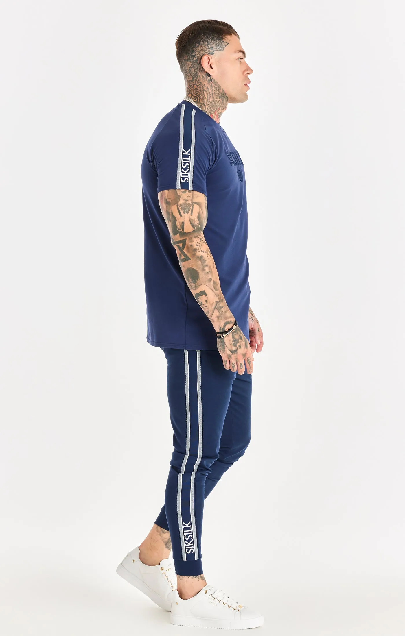 Navy Knitted Tape Muscle Fit T-Shirt sold by Siksilk product image thumbnail 5