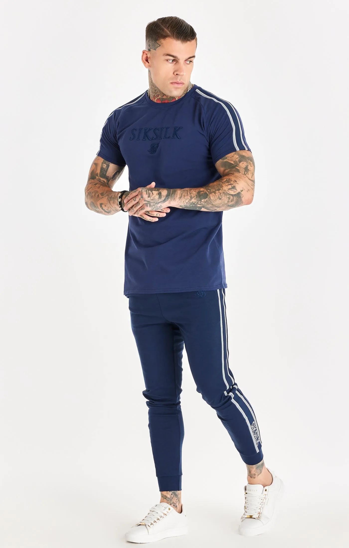 Navy Knitted Tape Muscle Fit T-Shirt sold by Siksilk product image thumbnail 3