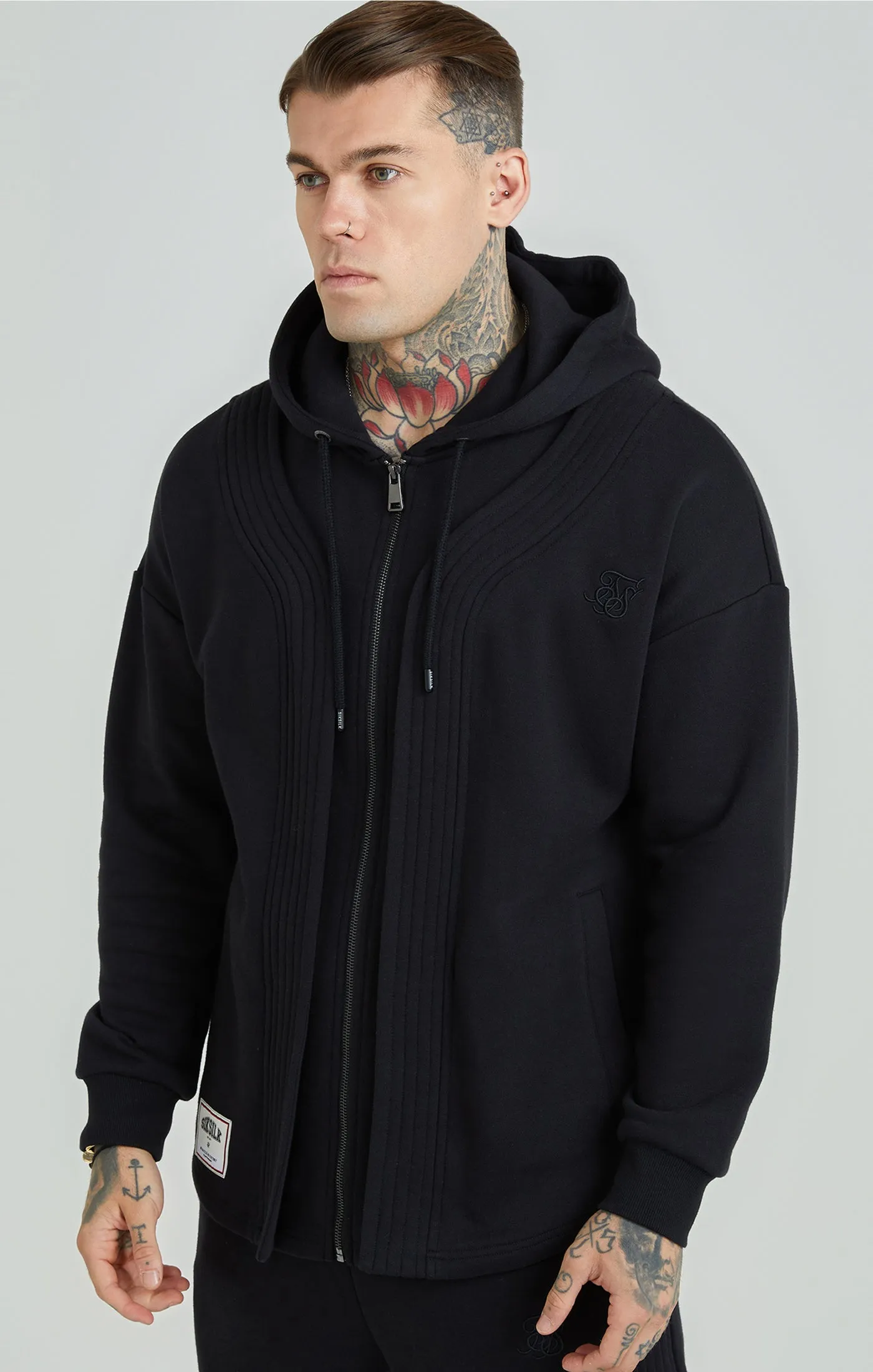 Black Dual Layer Baseball Zip-Thru Hoodie sold by Siksilk