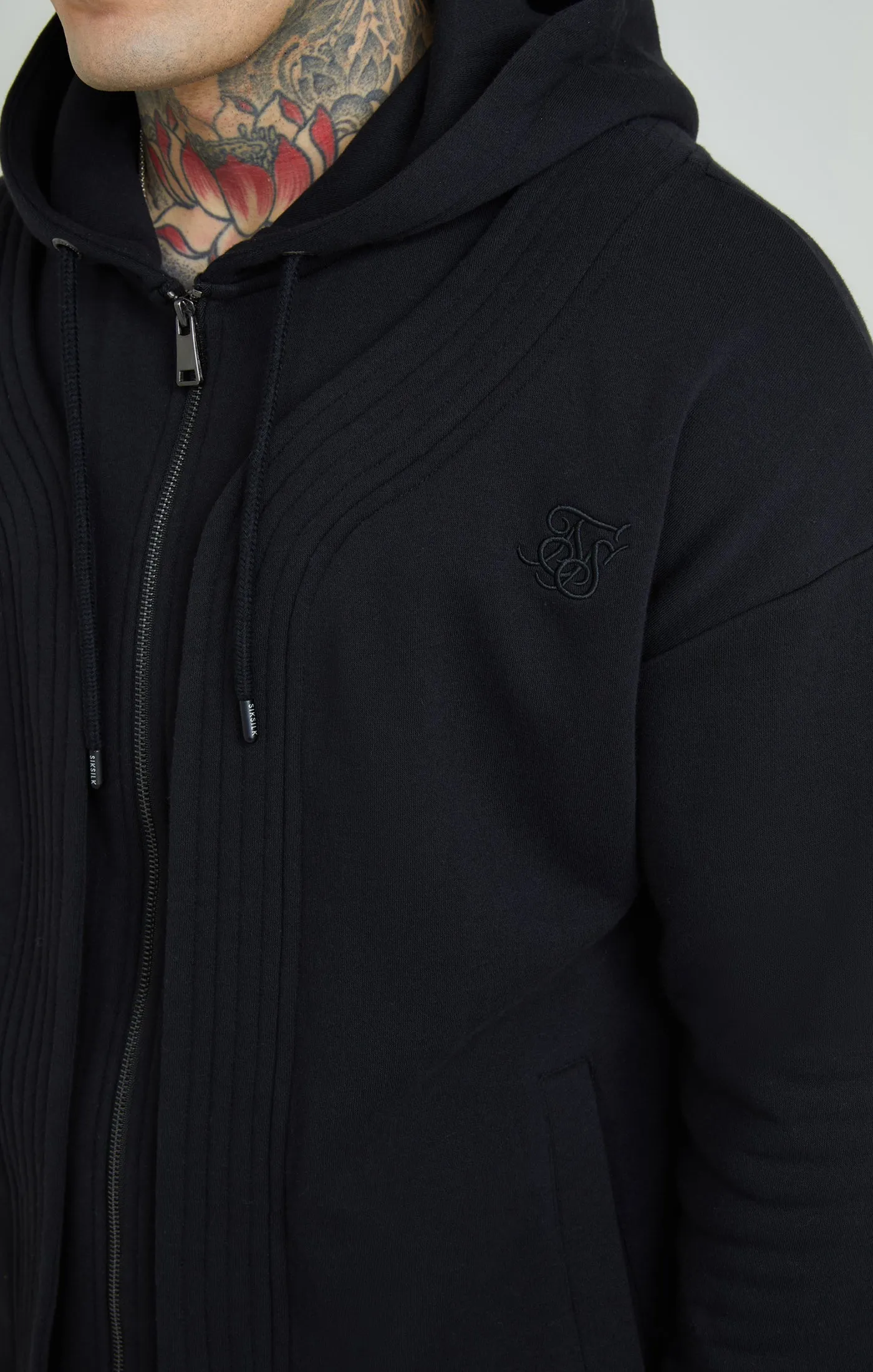 Black Dual Layer Baseball Zip-Thru Hoodie sold by Siksilk product image thumbnail 3