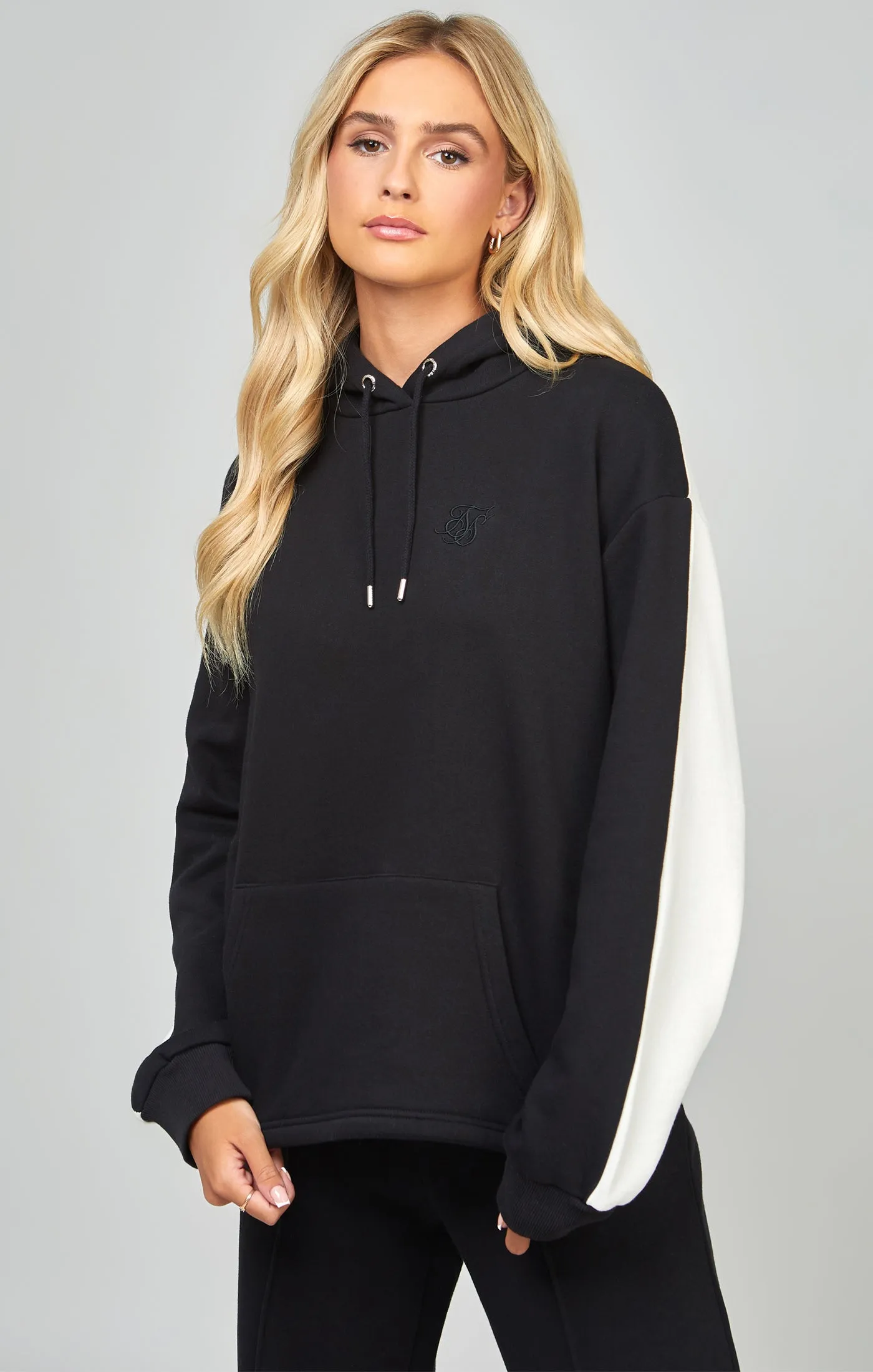Black Contrast Oversized Overhead Hoodie sold by Siksilk