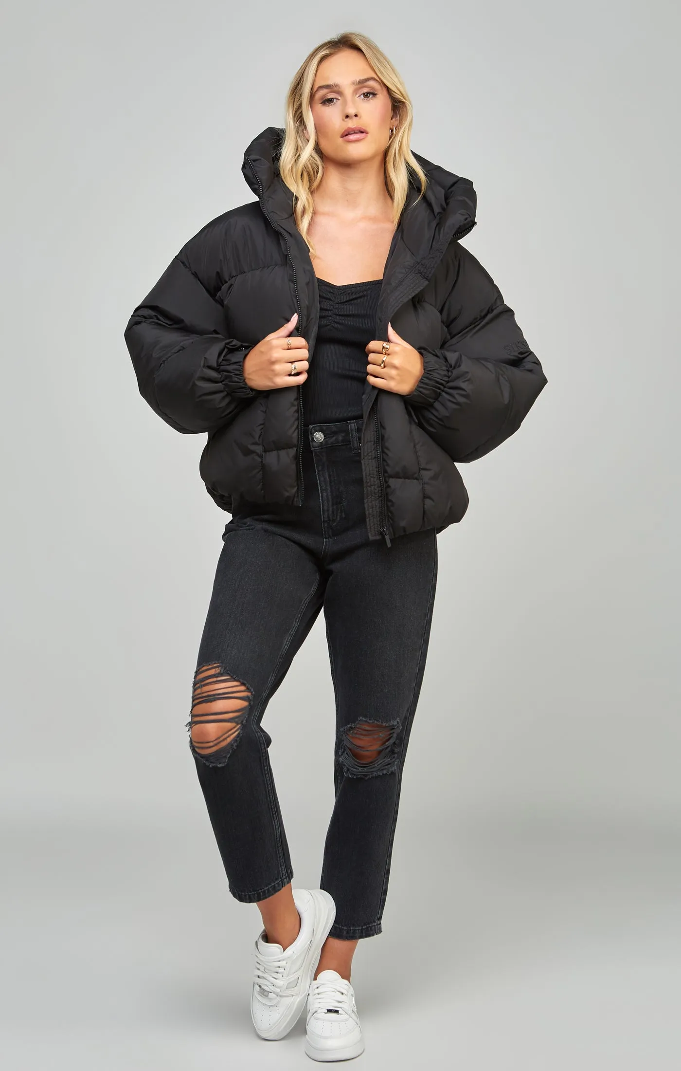 Black Oversized Padded Coat sold by Siksilk product image thumbnail 4