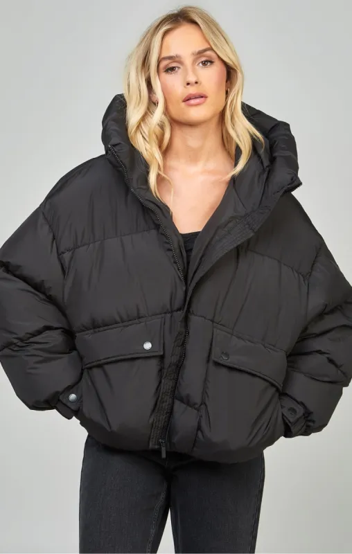 Black Oversized Padded Coat sold by Siksilk