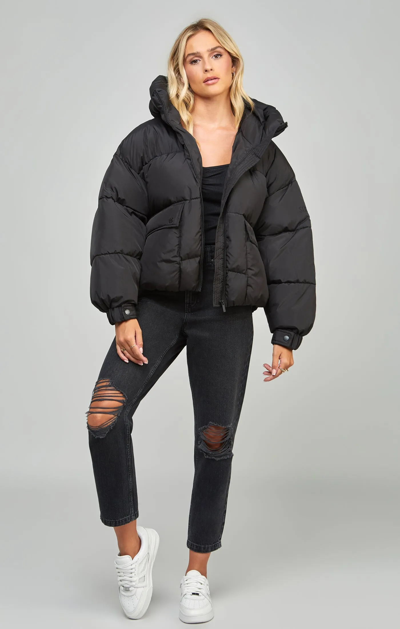 Black Oversized Padded Coat sold by Siksilk product image thumbnail 2