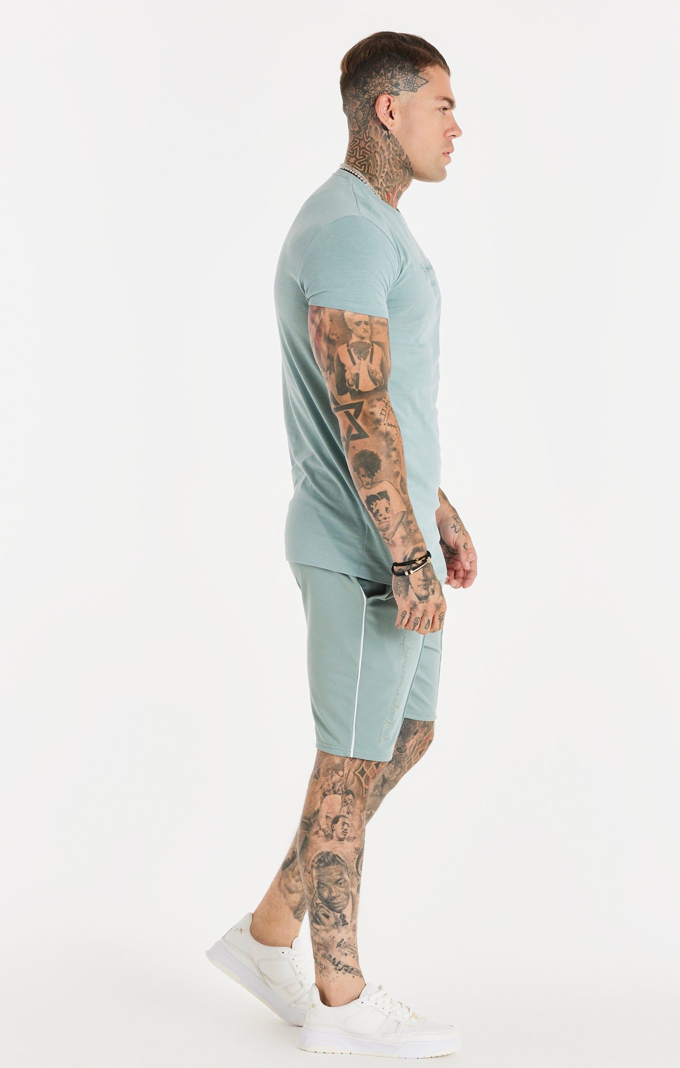 Teal Script Embroidery Muscle Fit T-Shirt sold by Siksilk product image thumbnail 4