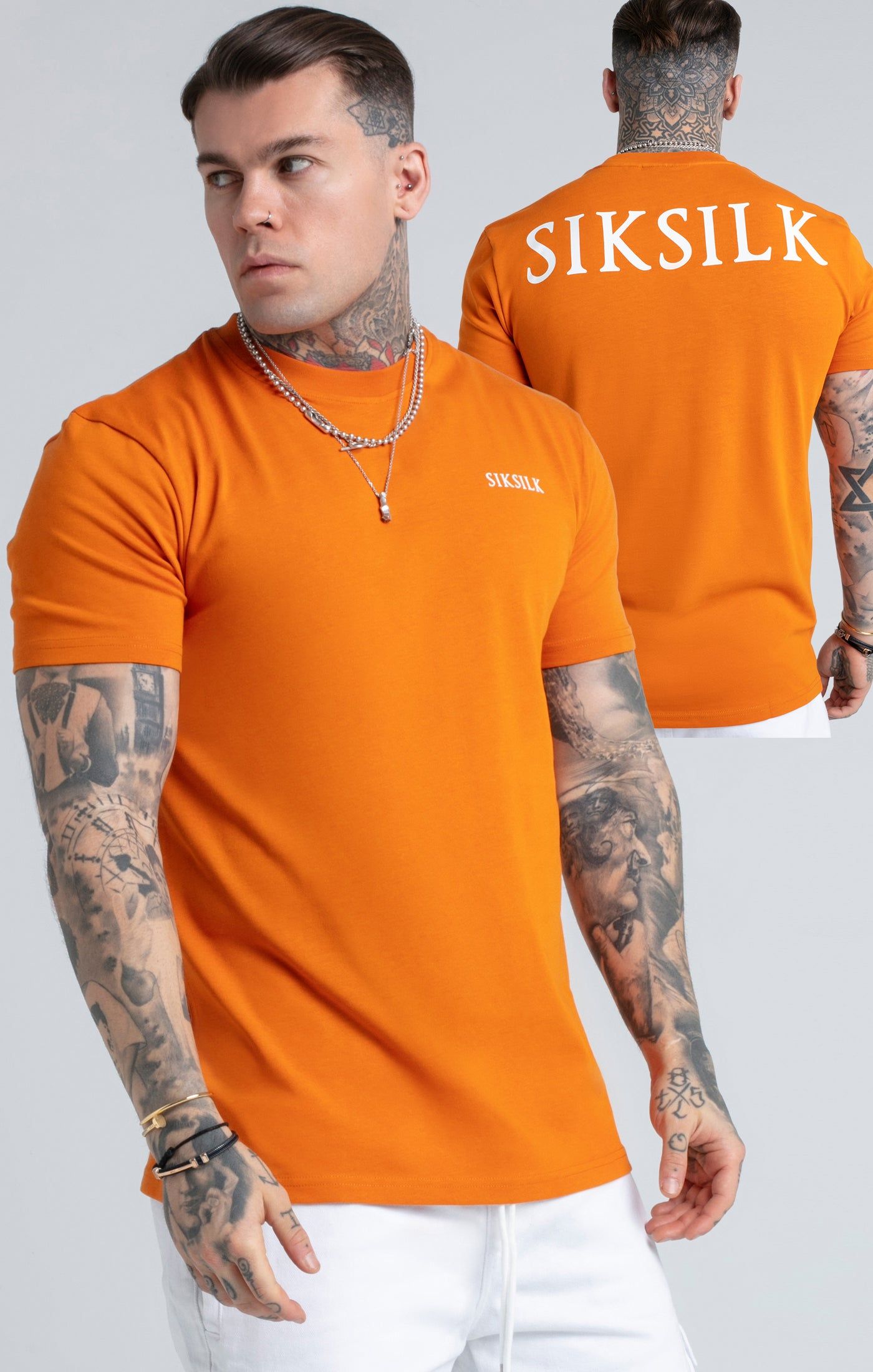 Orange Printed Logo Relaxed Fit T-Shirt sold by Siksilk