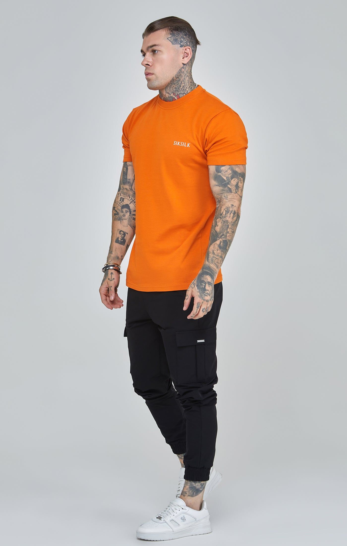 Orange Printed Logo Relaxed Fit T-Shirt sold by Siksilk product image thumbnail 4