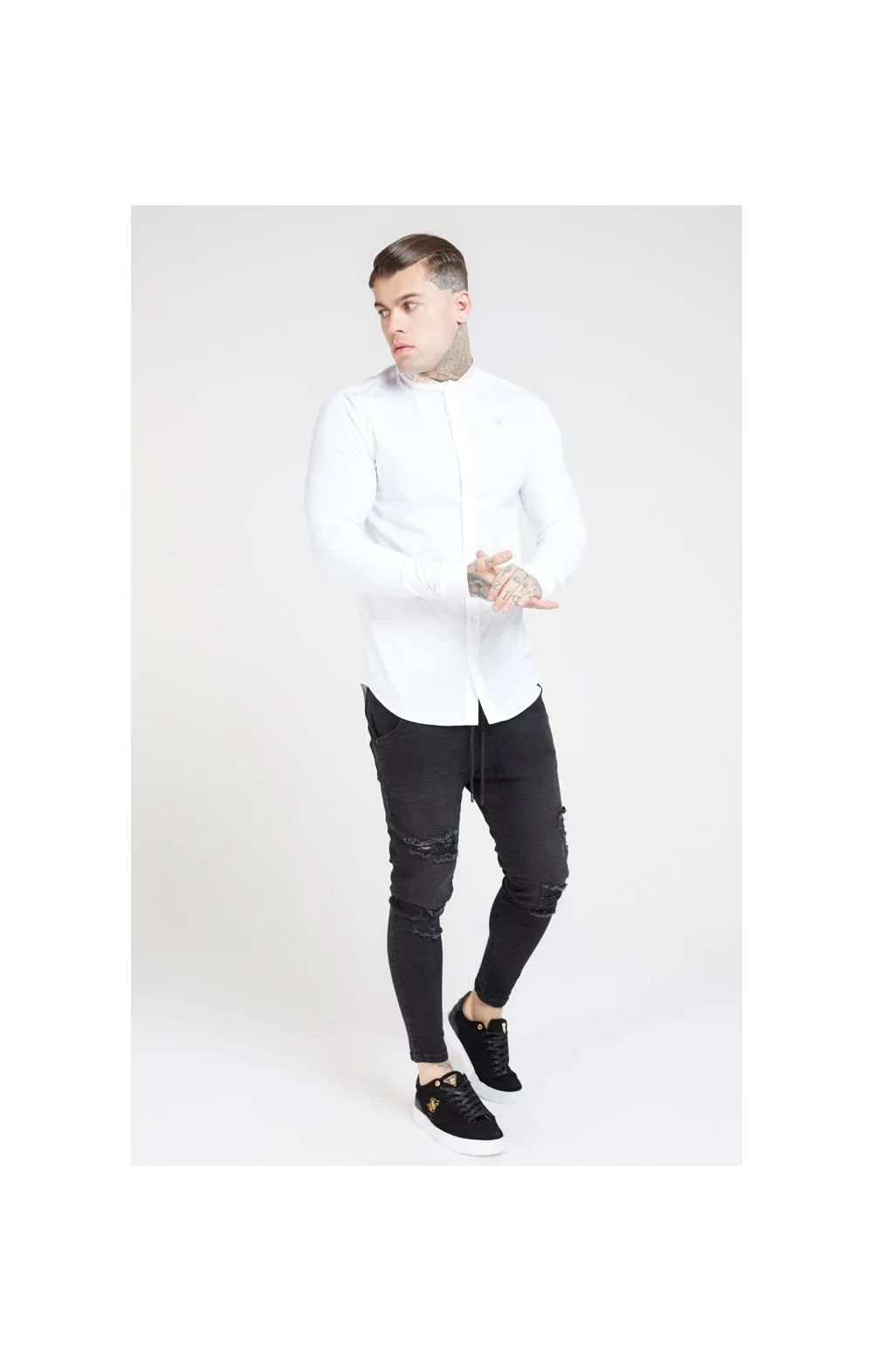 SikSilk L/S Chain Tape Collar Shirt – White sold by Siksilk product image thumbnail 3