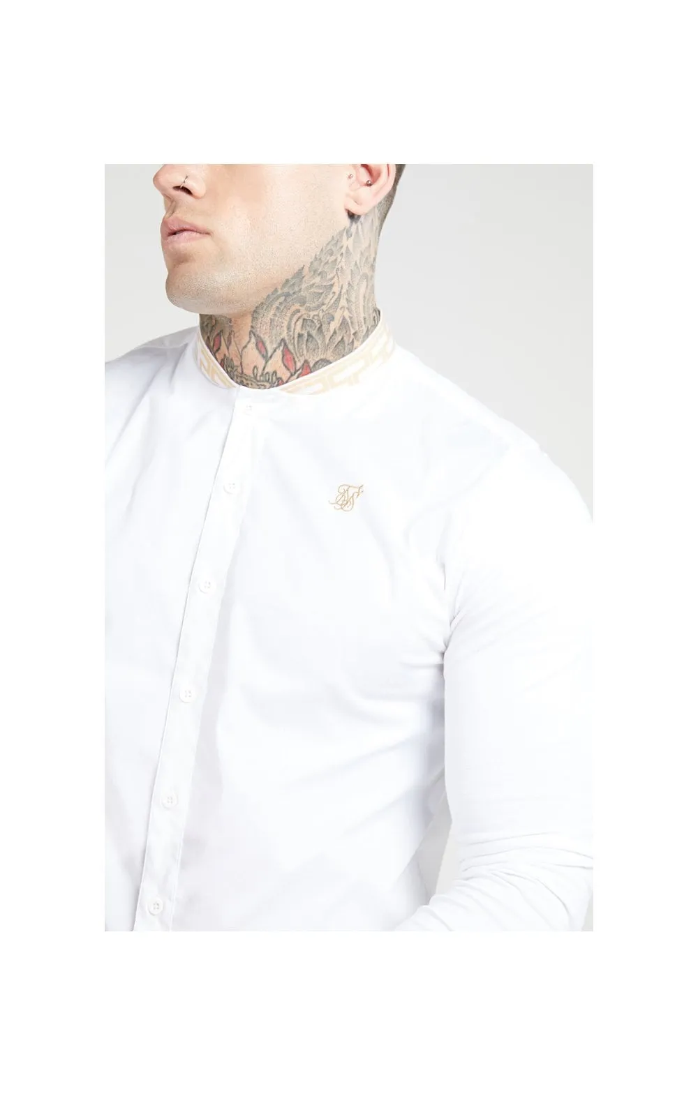 SikSilk L/S Chain Tape Collar Shirt – White sold by Siksilk