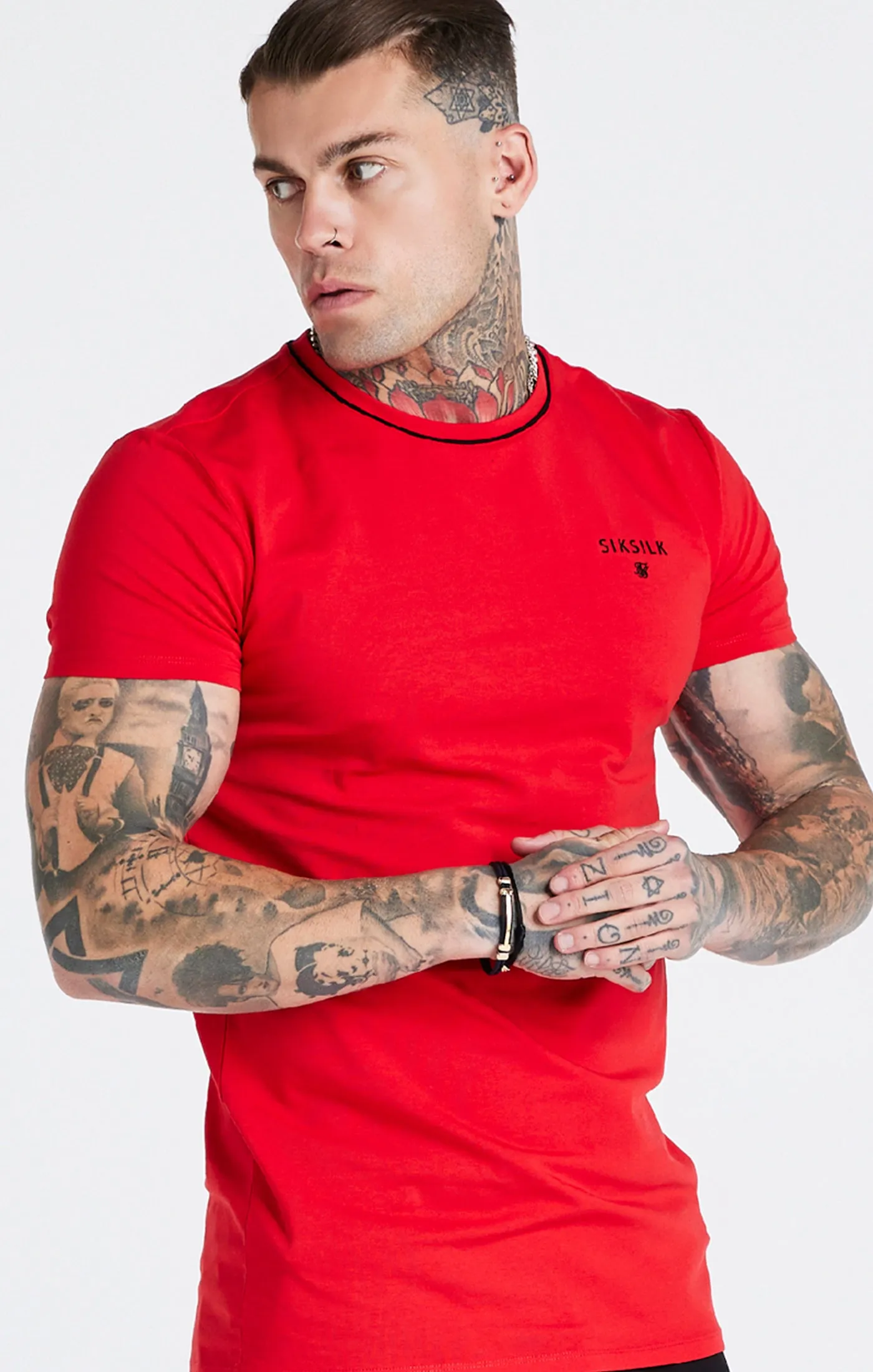 Red Embroidered Muscle Fit T-Shirt sold by Siksilk