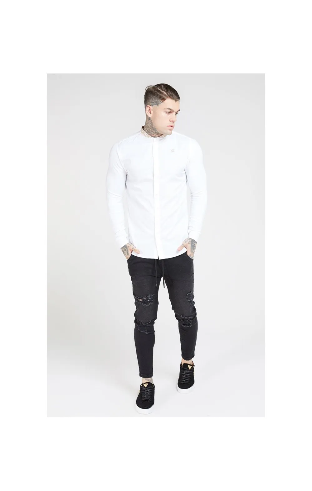 SikSilk L/S Chain Tape Collar Shirt – White sold by Siksilk product image thumbnail 2