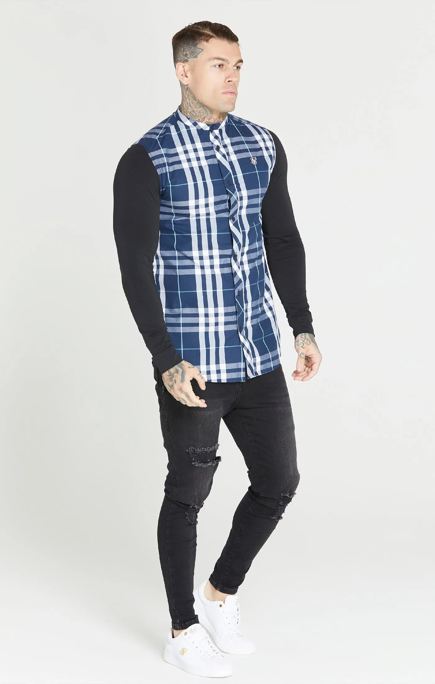 Black Check Grandad Shirt sold by Siksilk product image thumbnail 3