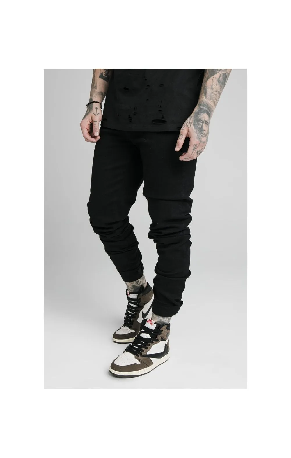 SikSilk Elasticated Strap Cuff Jeans - Black sold by Siksilk