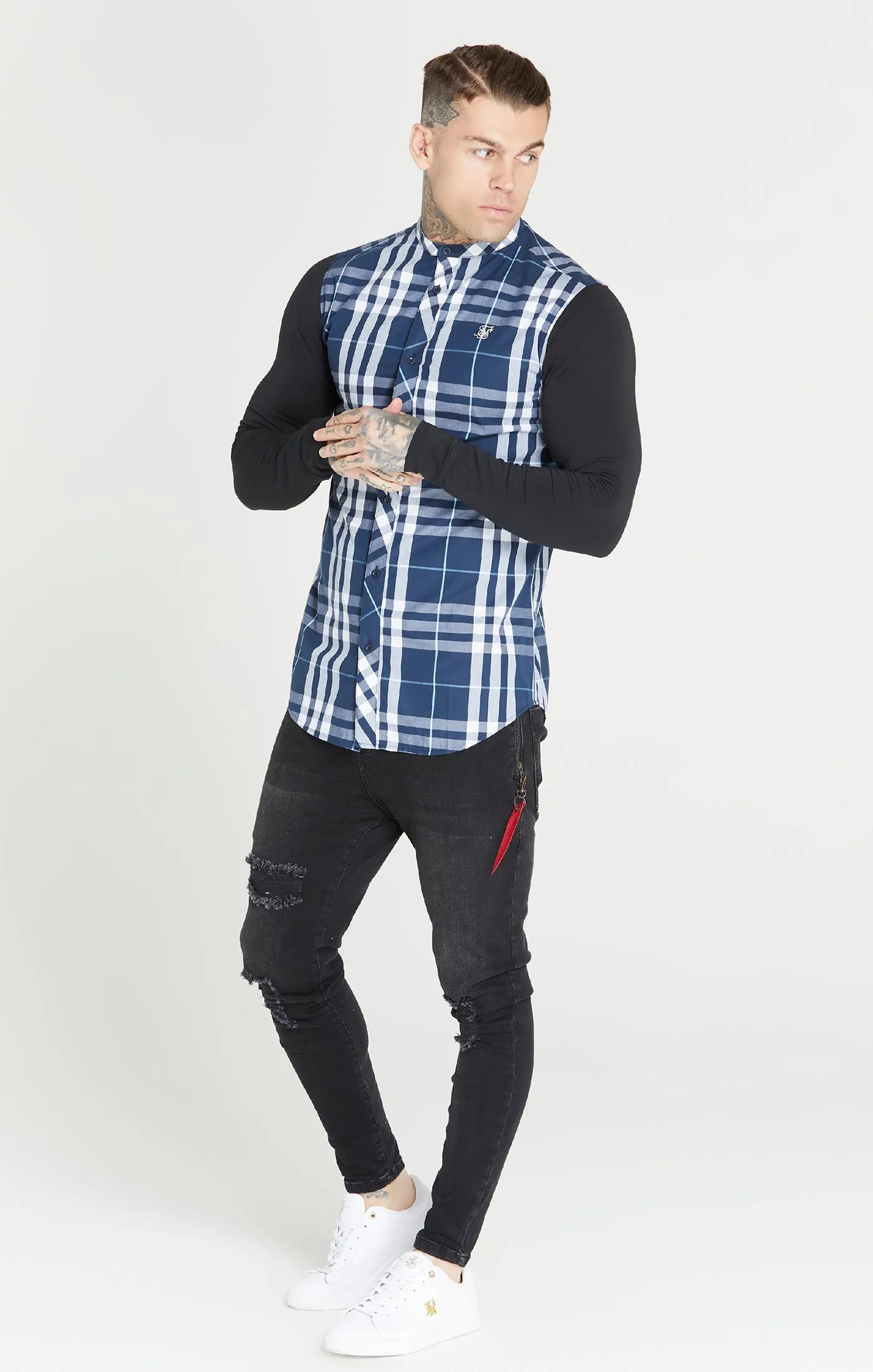 Black Check Grandad Shirt sold by Siksilk product image thumbnail 4