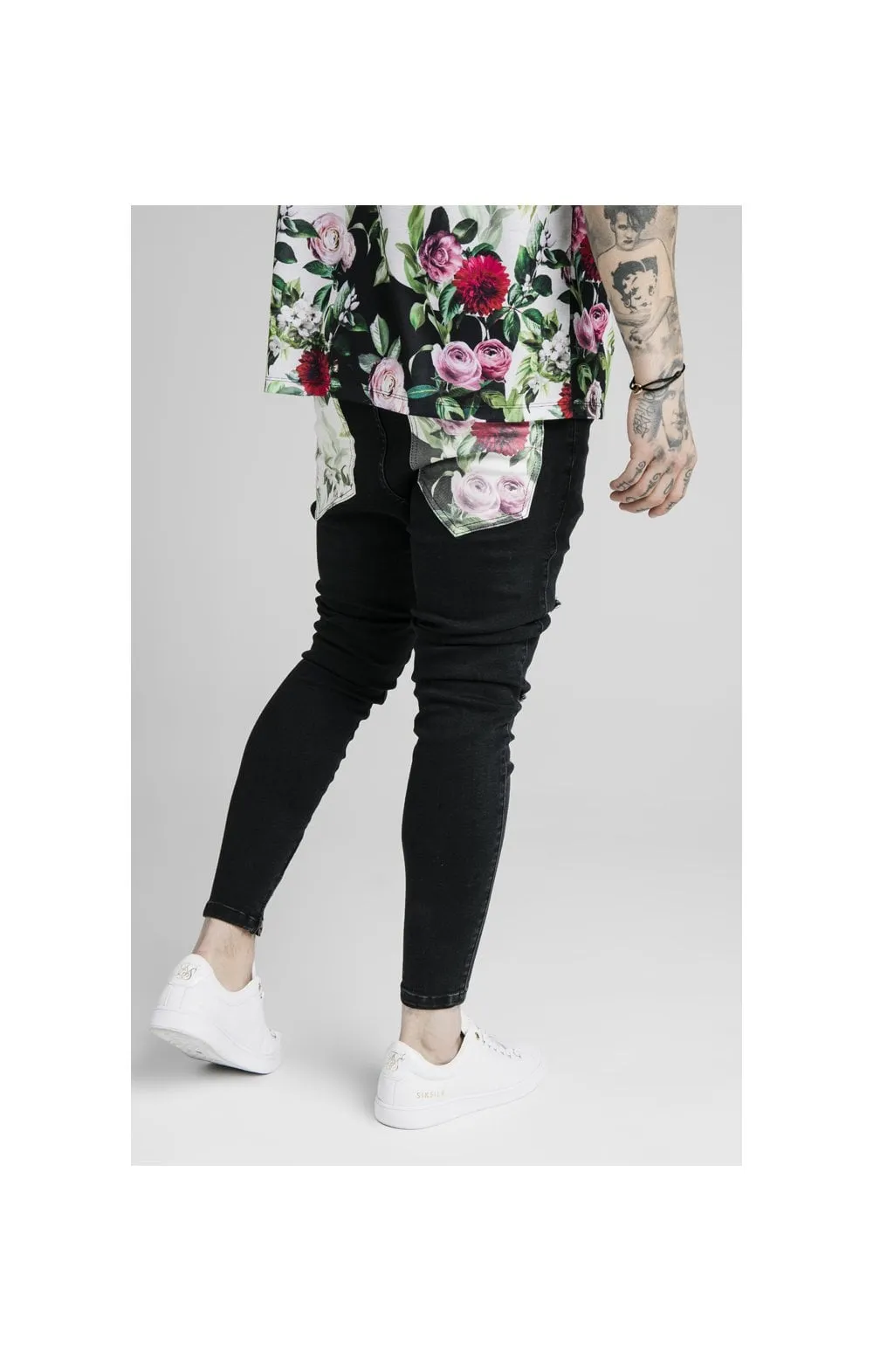SikSilk Drop Crotch Jeans - Black & Floral Pixel sold by Siksilk product image thumbnail 2