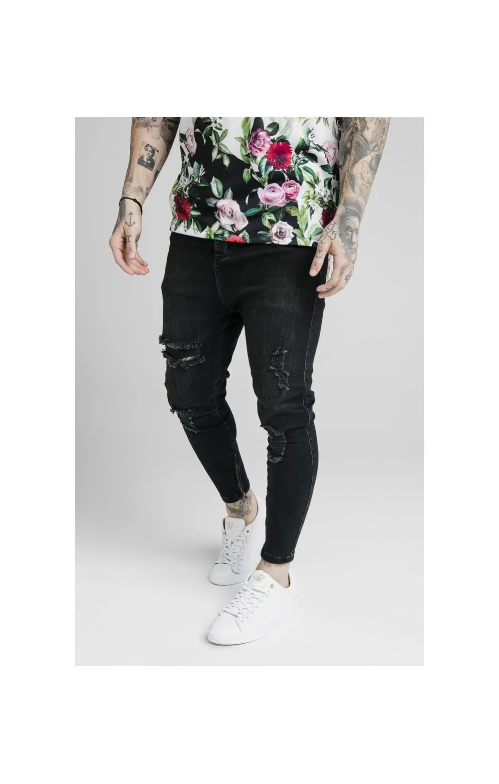 SikSilk Drop Crotch Jeans - Black & Floral Pixel sold by Siksilk product image thumbnail 3