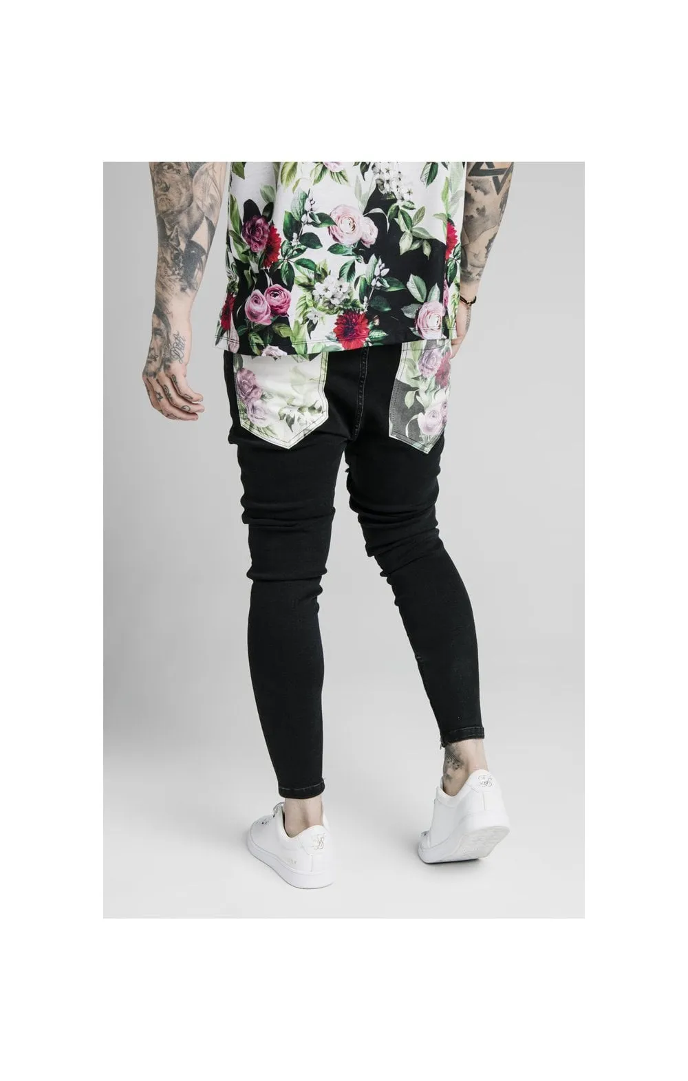 SikSilk Drop Crotch Jeans - Black & Floral Pixel sold by Siksilk product image thumbnail 4