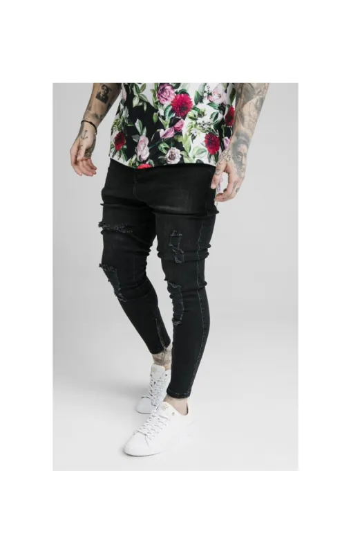 SikSilk Drop Crotch Jeans - Black & Floral Pixel sold by Siksilk