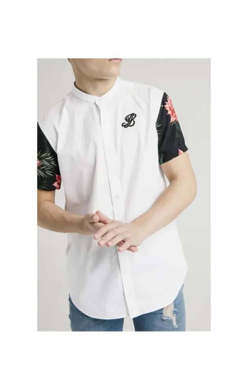Illusive London S/S Grandad Collar Raglan Shirt - White & Floral sold by Siksilk